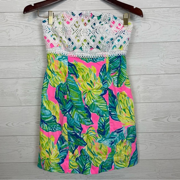 Lilly Pulitzer Brynn Strapless Dress Pink Sunset Print Size 00 - Picture 2 of 7
